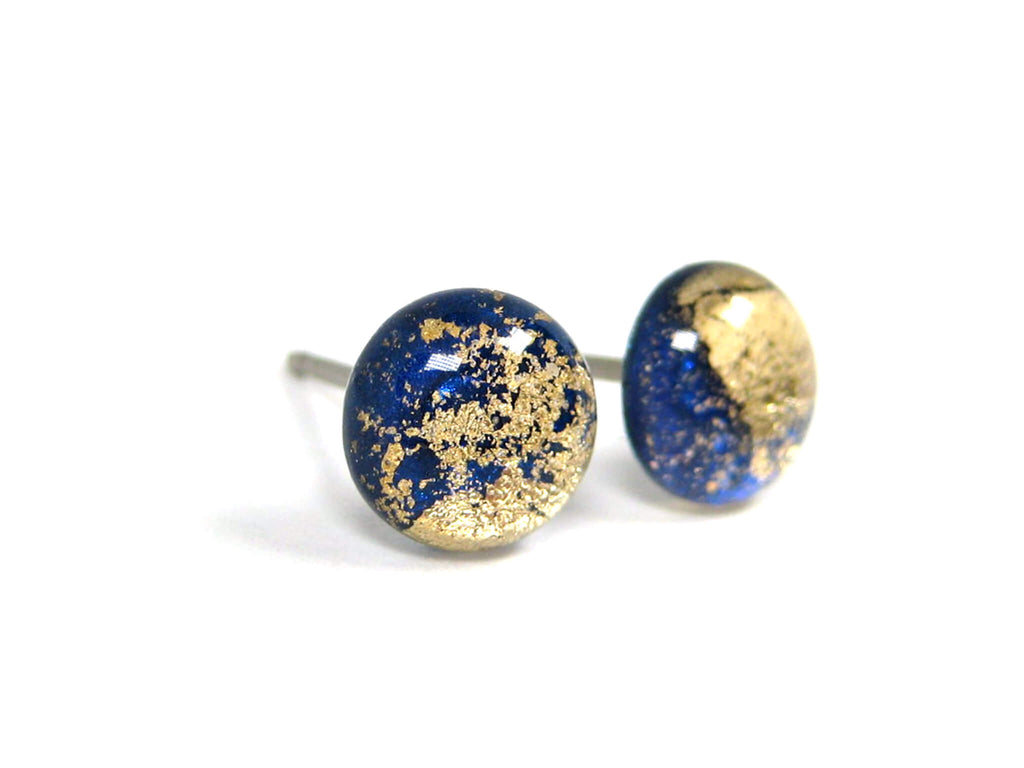 Azure Blue Gold Dust Titanium Stud Earrings