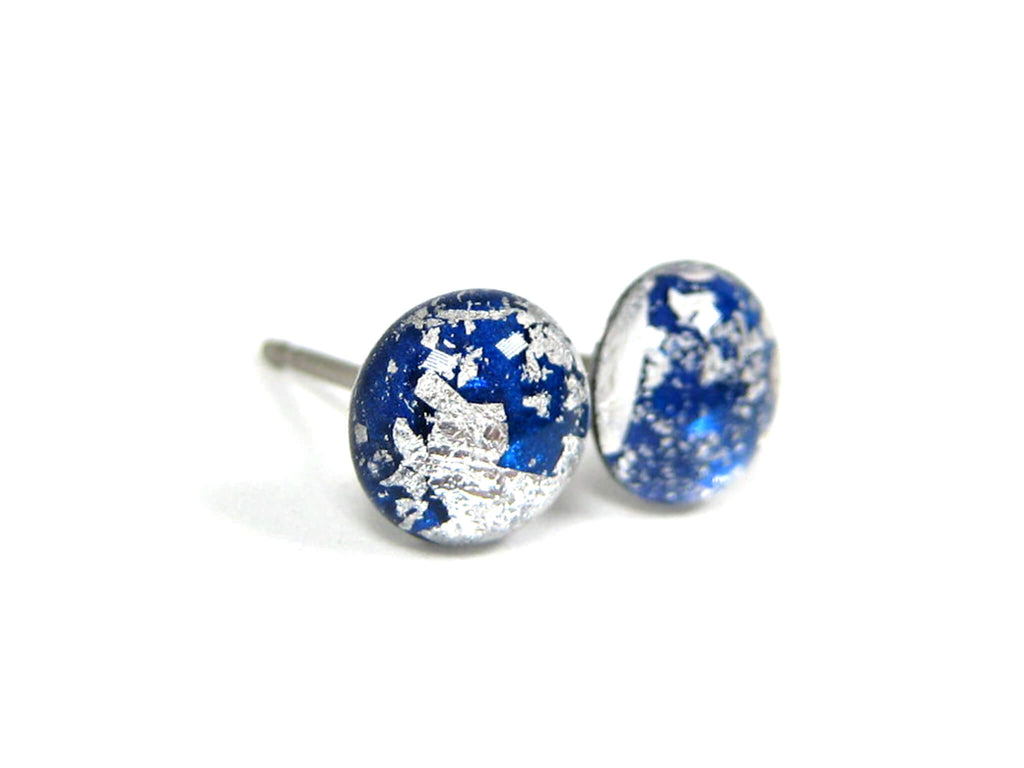 Azure Blue Silver Dust Titanium Stud Earrings