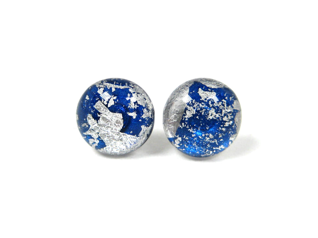 Azure Blue Silver Dust Titanium Stud Earrings