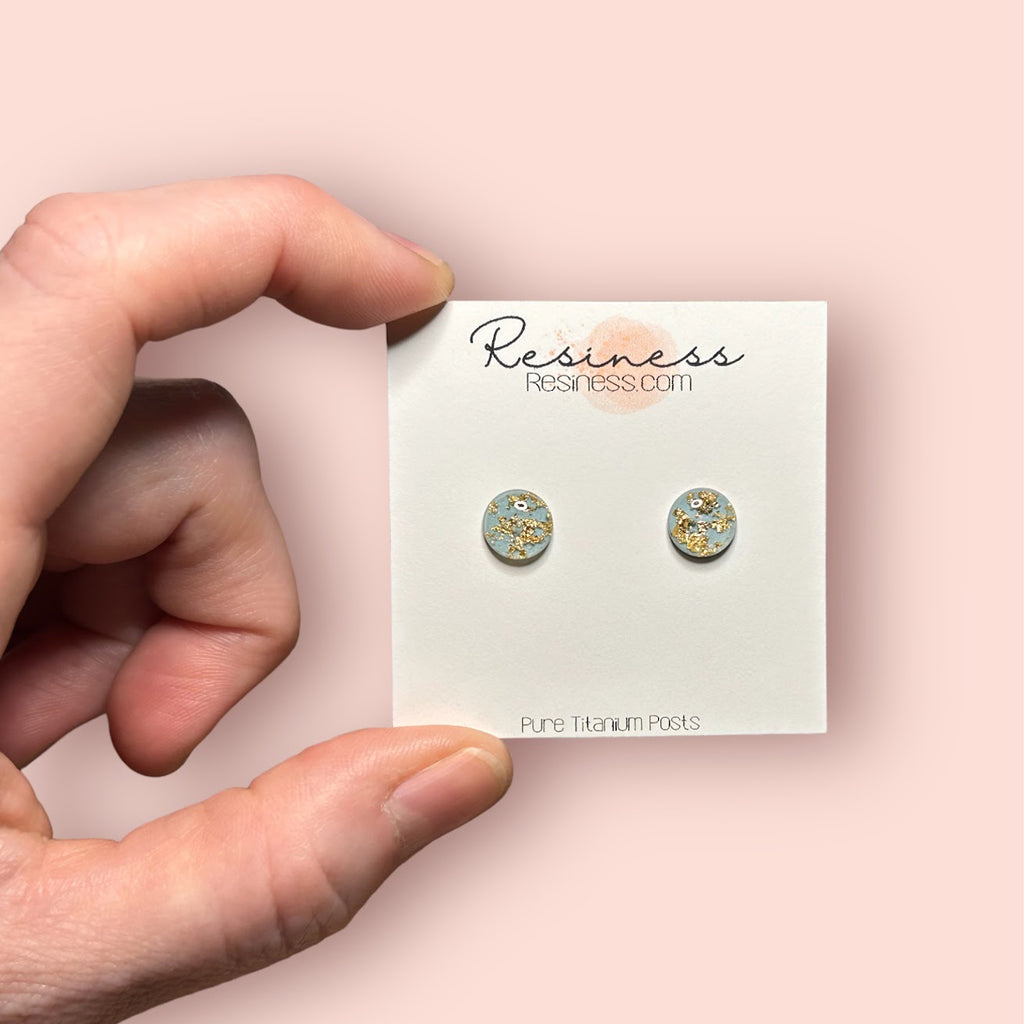 baby blue gold flake stud earrings