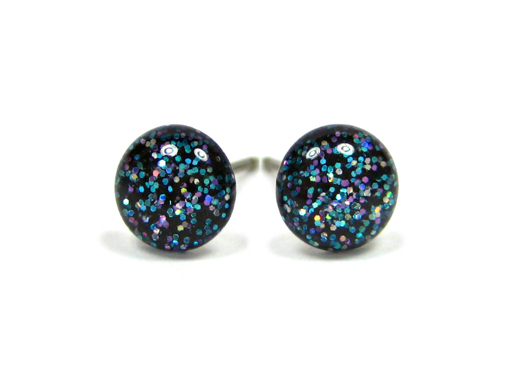 Black Abyss Glitter Titanium Stud Earrings