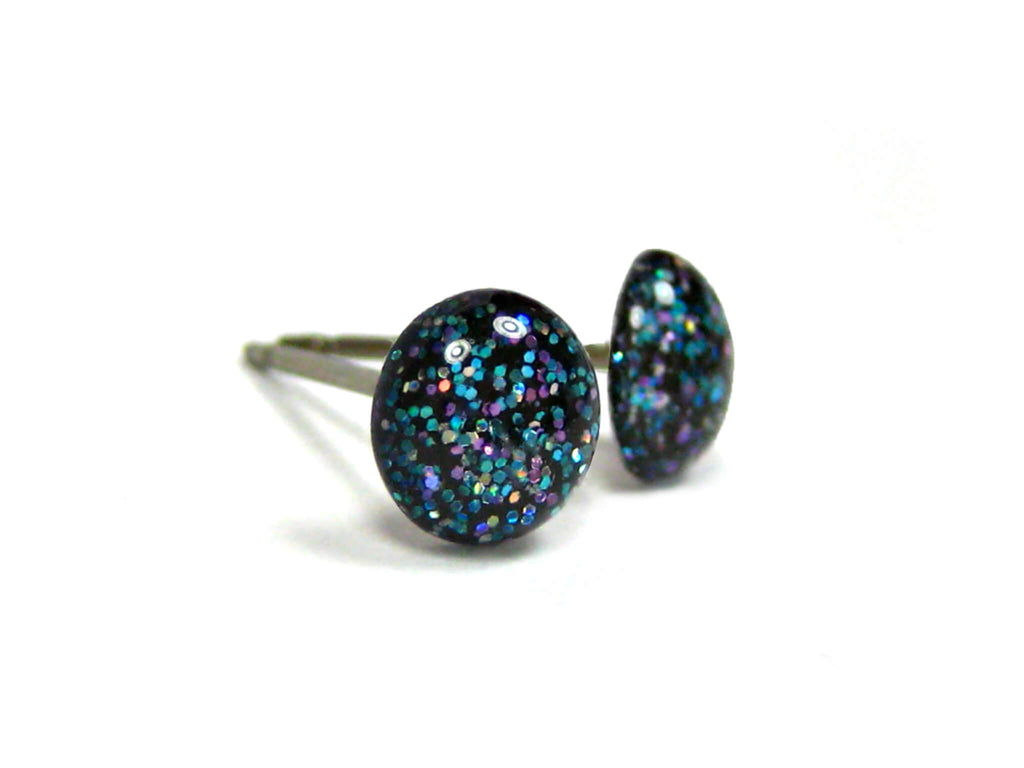 Black Abyss Glitter Titanium Stud Earrings