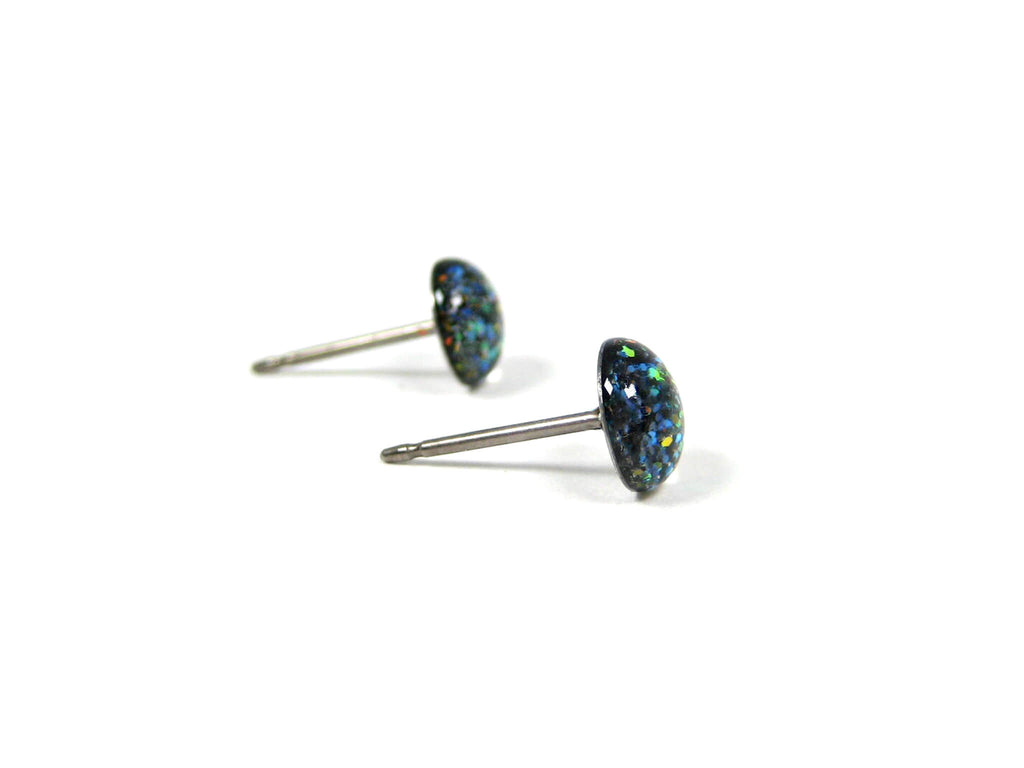 Black Copper Mine Glitter Titanium Stud Earrings