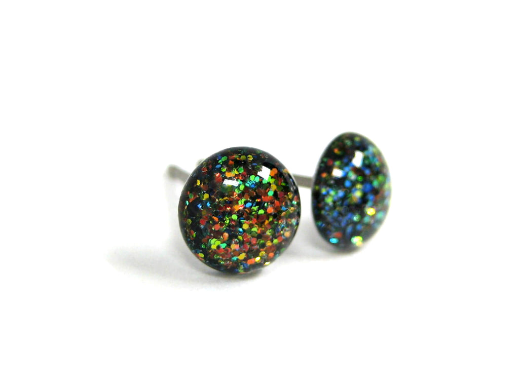 Black Copper Mine Glitter Titanium Stud Earrings