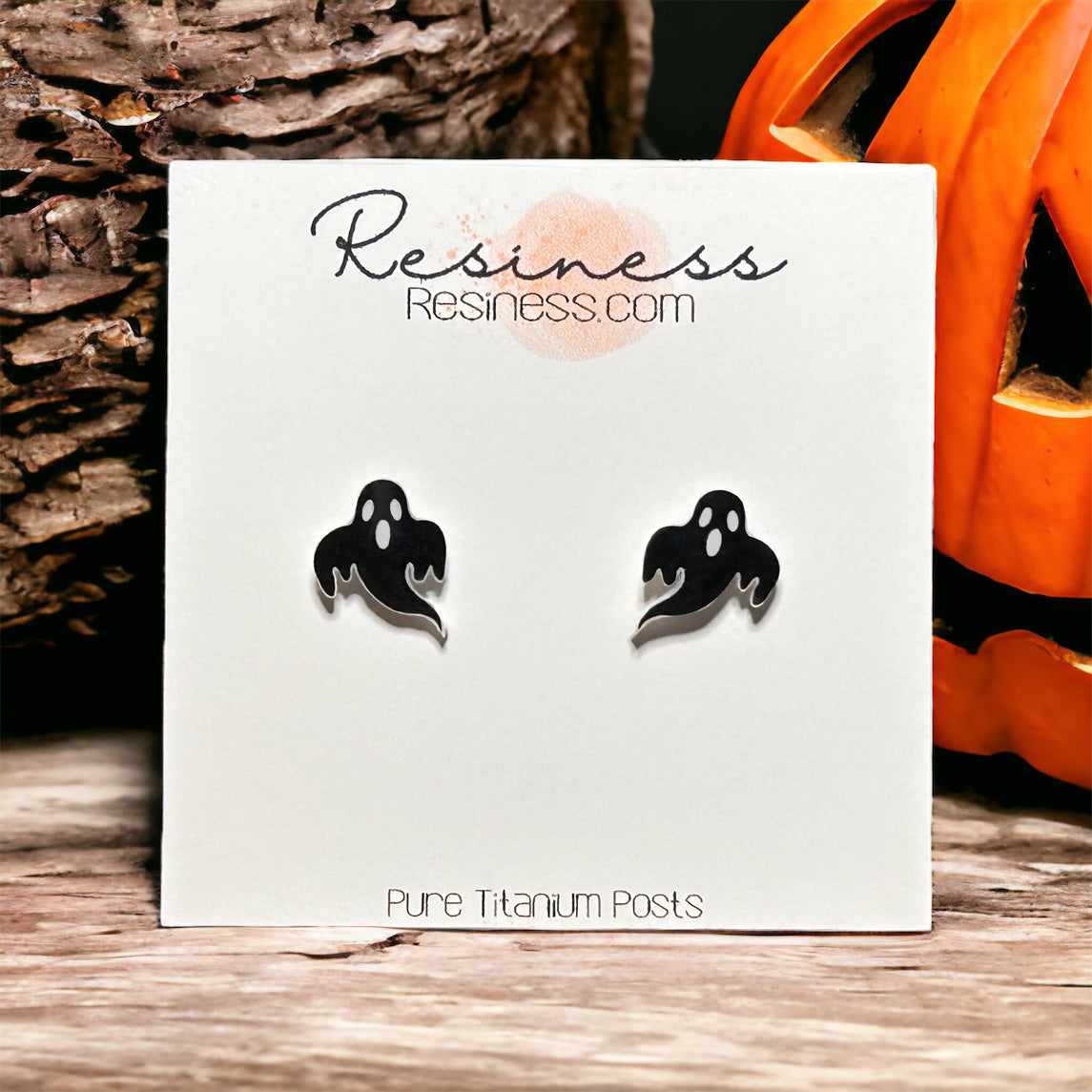 black ghost graphic stud earrings