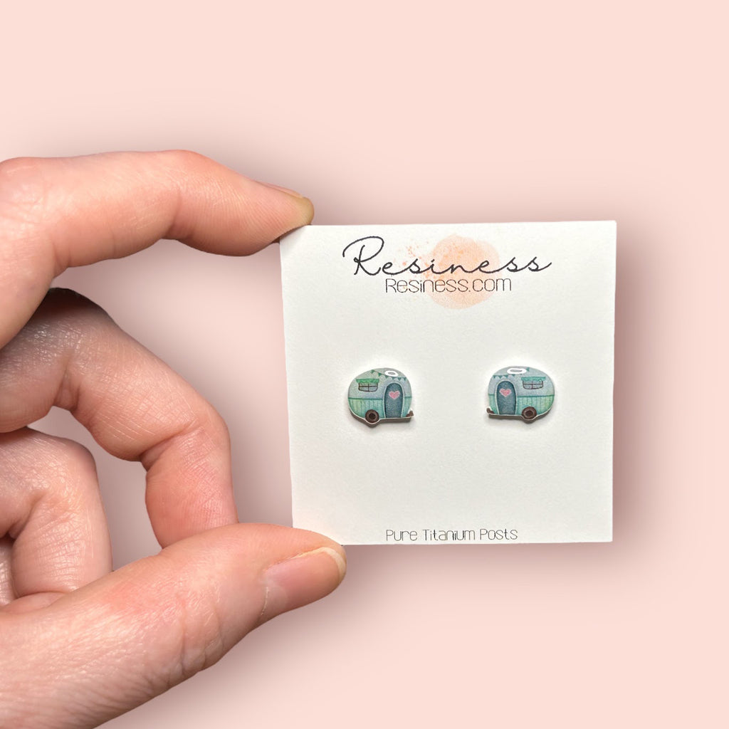 Green RV Camper Titanium Stud Earrings