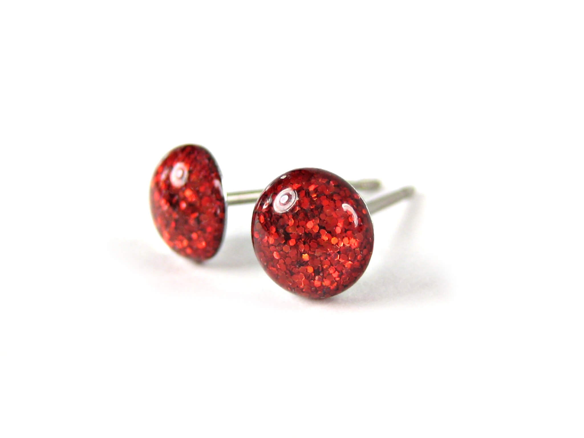 casseopeia cherry red glitter stud earrings