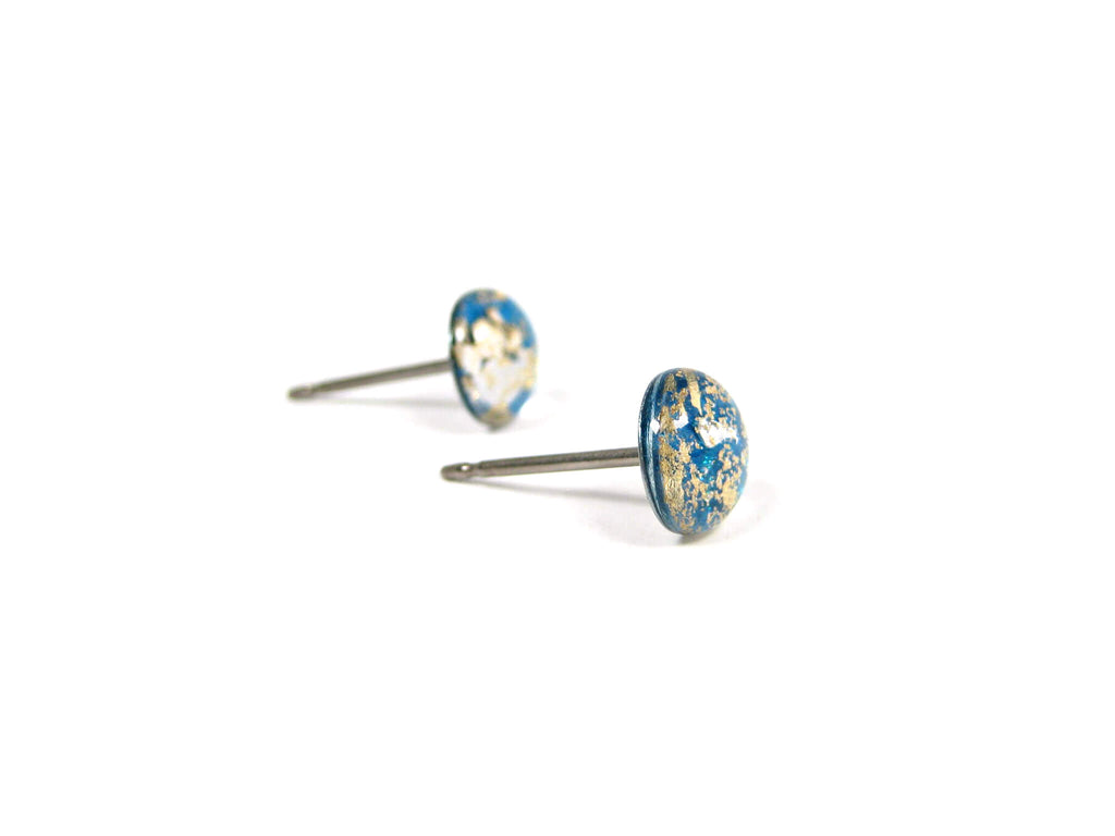 Cerulean Blue Gold Dust Titanium Stud Earrings