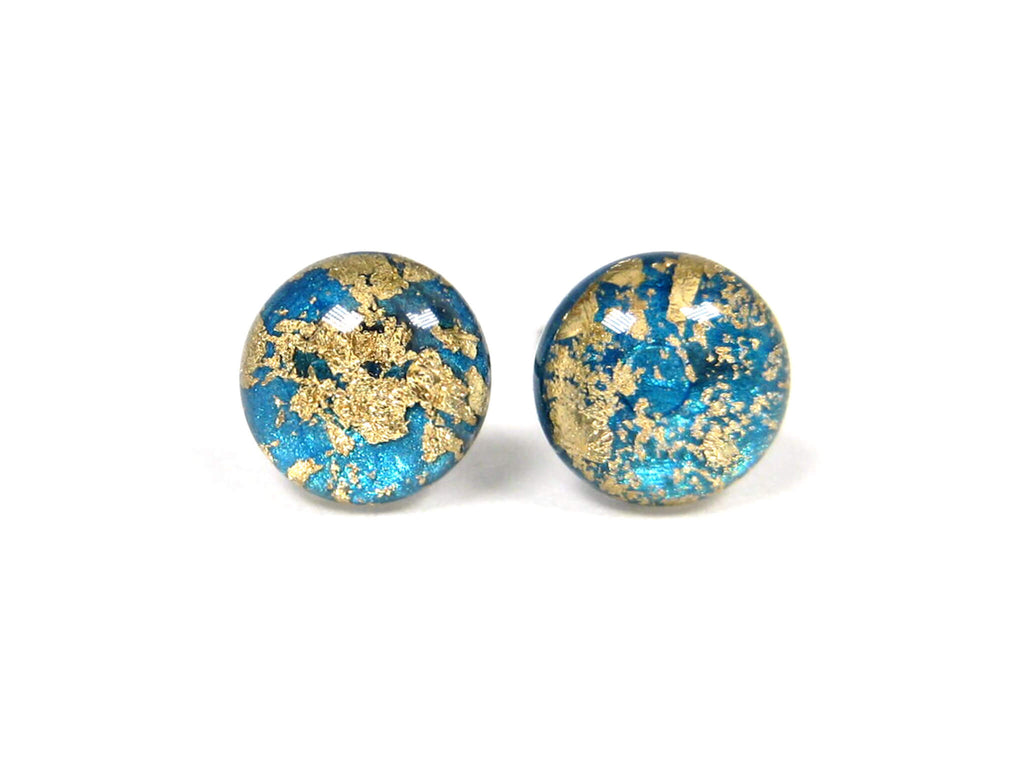 Cerulean Blue Gold Dust Titanium Stud Earrings