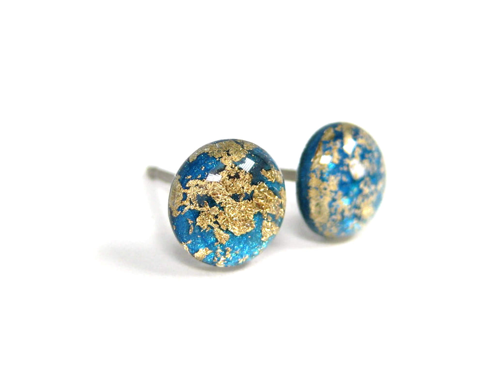 Cerulean Blue Gold Dust Titanium Stud Earrings