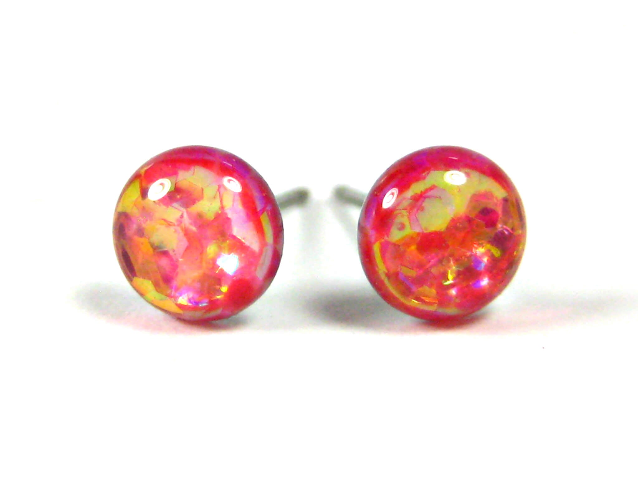 cherry bomb light pink glitter stud earrings