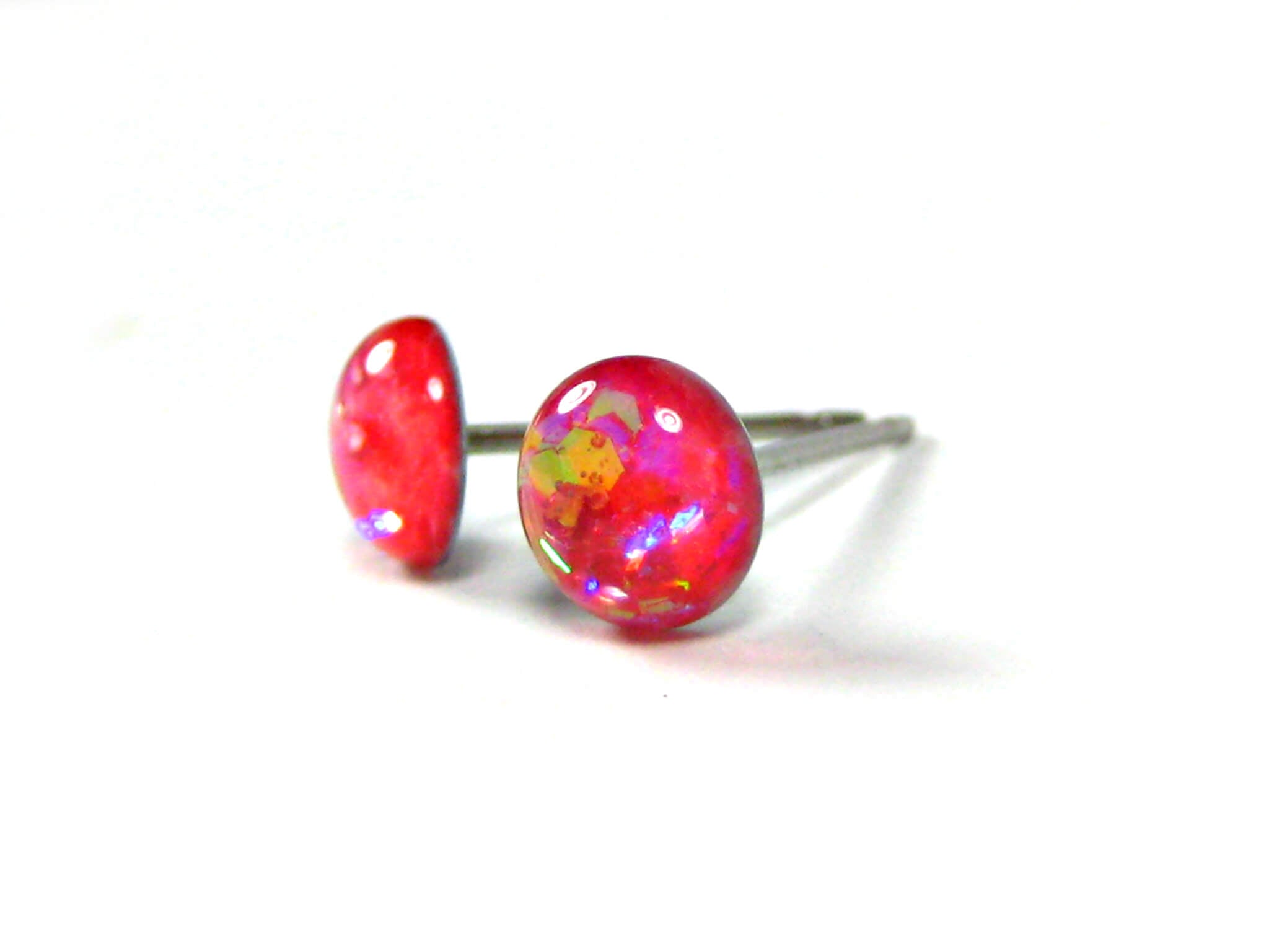 cherry bomb light pink glitter stud earrings