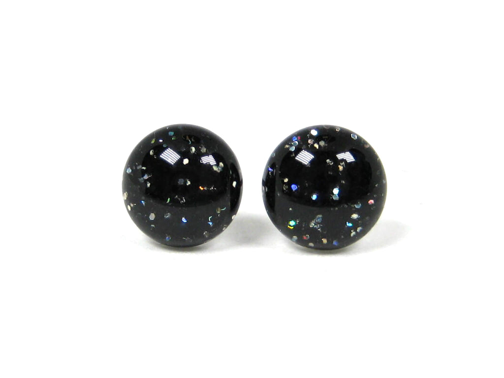 City Lights Black Glitter Titanium Stud Earrings