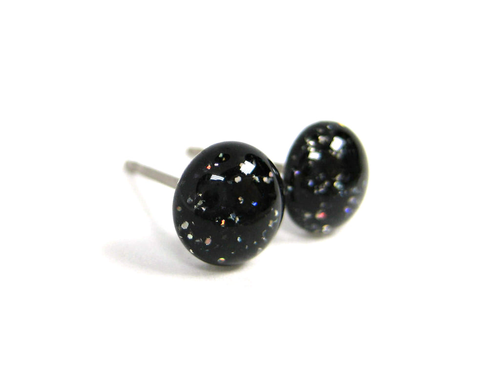 City Lights Black Glitter Titanium Stud Earrings