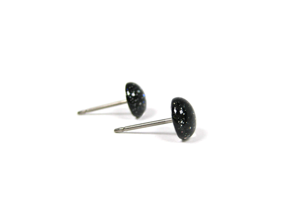 City Lights Black Glitter Titanium Stud Earrings