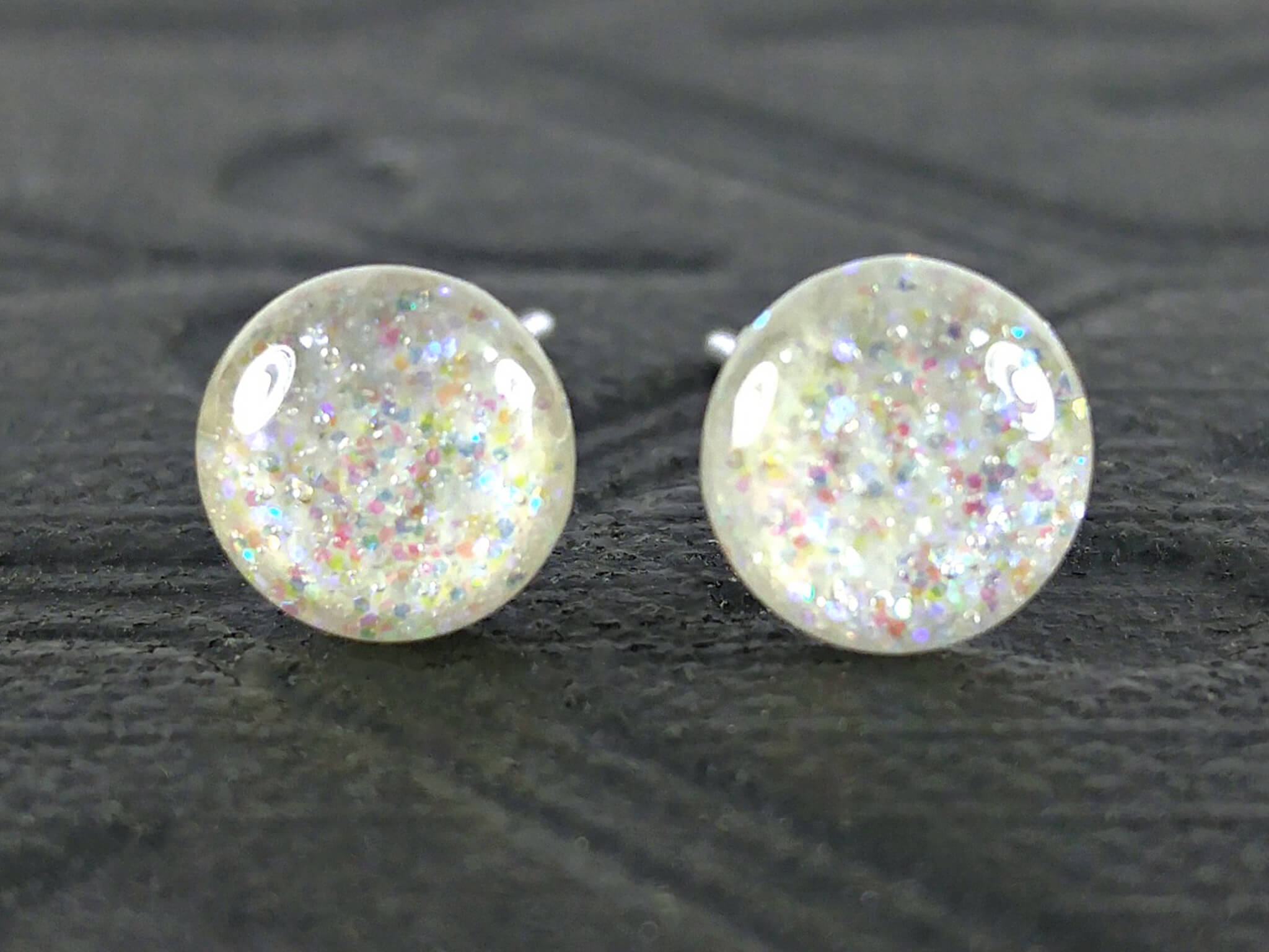 cloud buster clear white glitter stud earrings