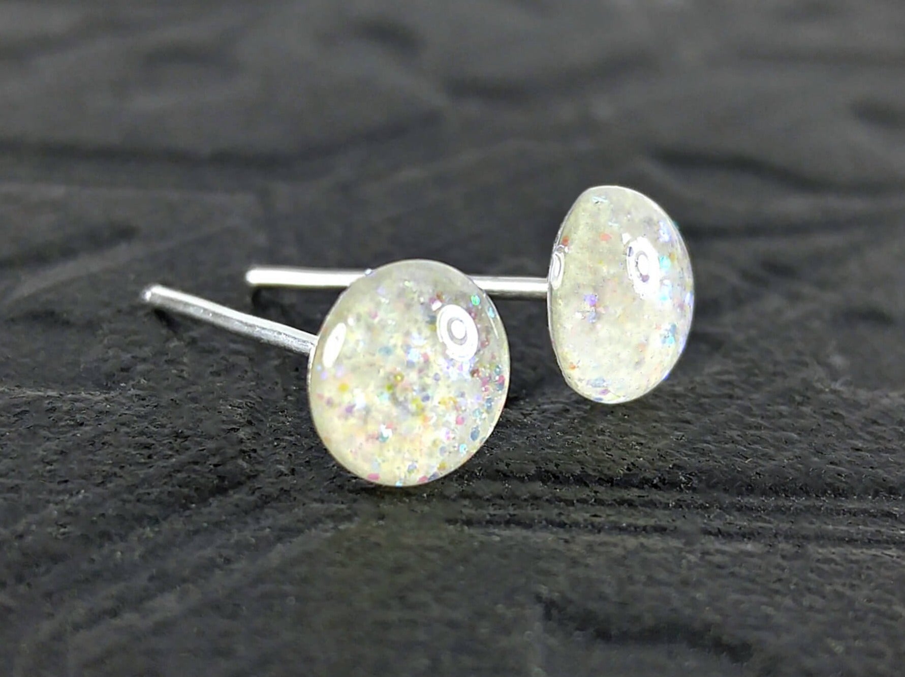 cloud buster clear white glitter stud earrings