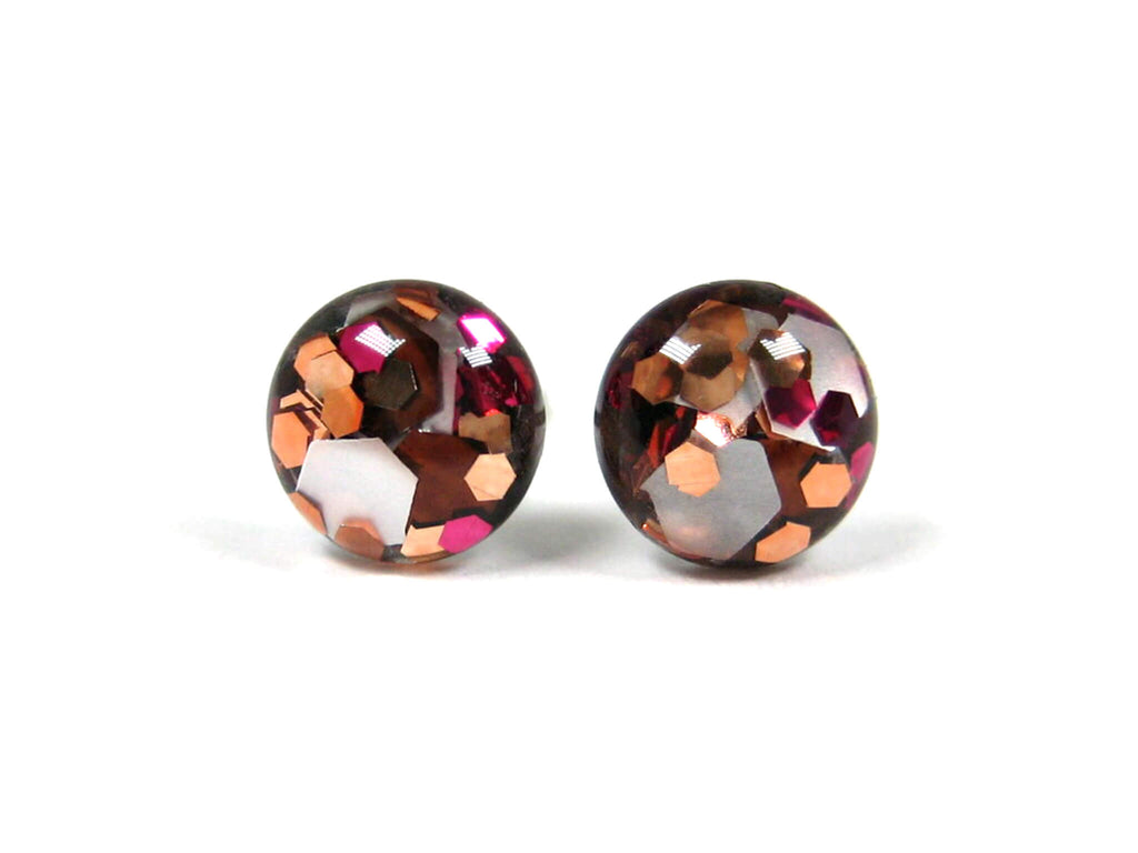 Coco Loco Brown Glitter Titanium Stud Earrings