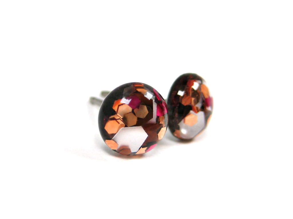 Coco Loco Brown Glitter Titanium Stud Earrings