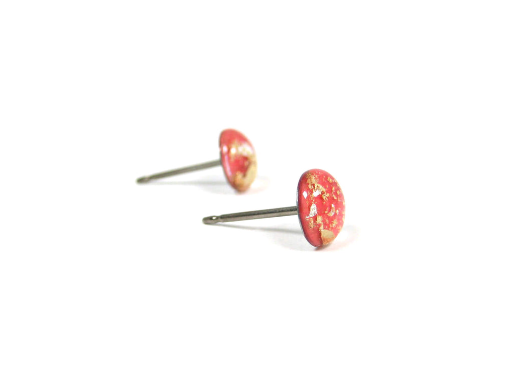 Coral Red Gold Dust Titanium Stud Earrings