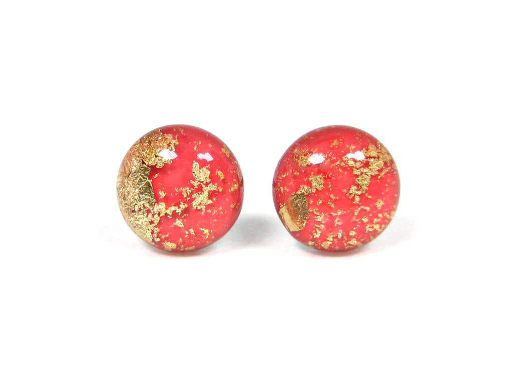 Coral Red Gold Dust Titanium Stud Earrings