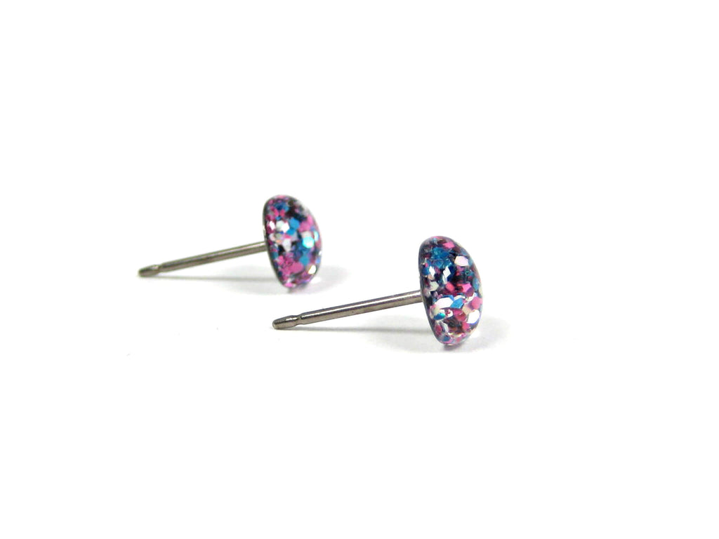 Cotton Candy Glitter Titanium Stud Earrings