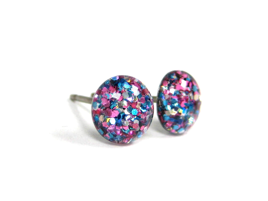 Cotton Candy Glitter Titanium Stud Earrings