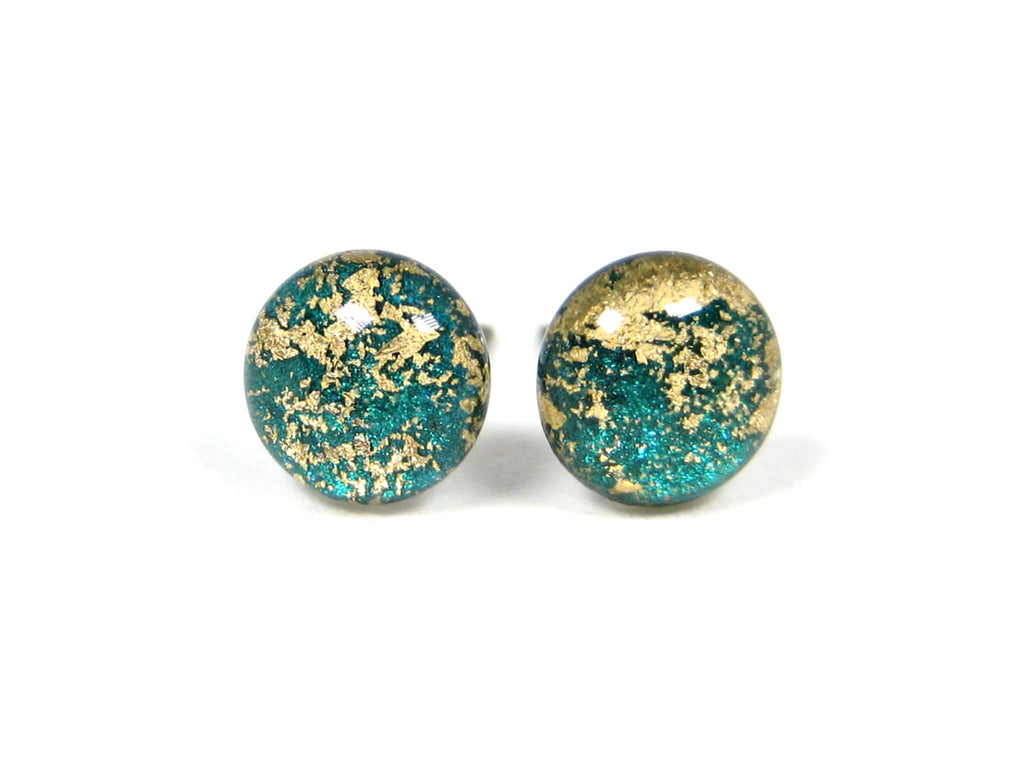 Dark Cyan Gold Dust Titanium Stud Earrings