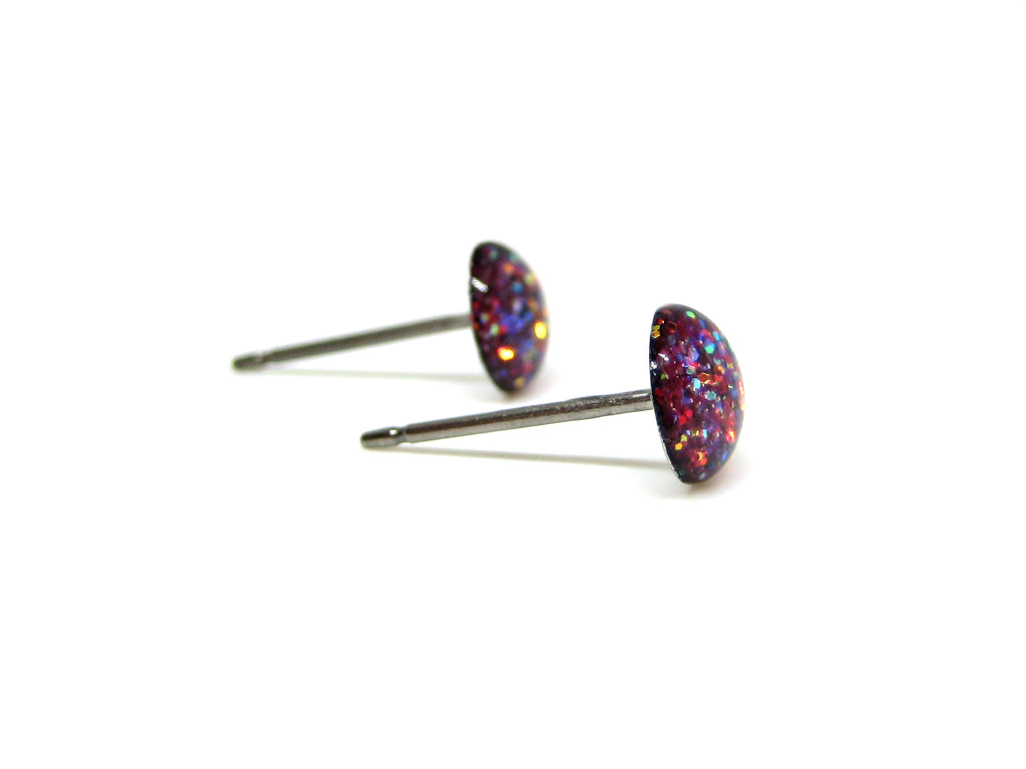 druids petal dark pink glitter stud earrings