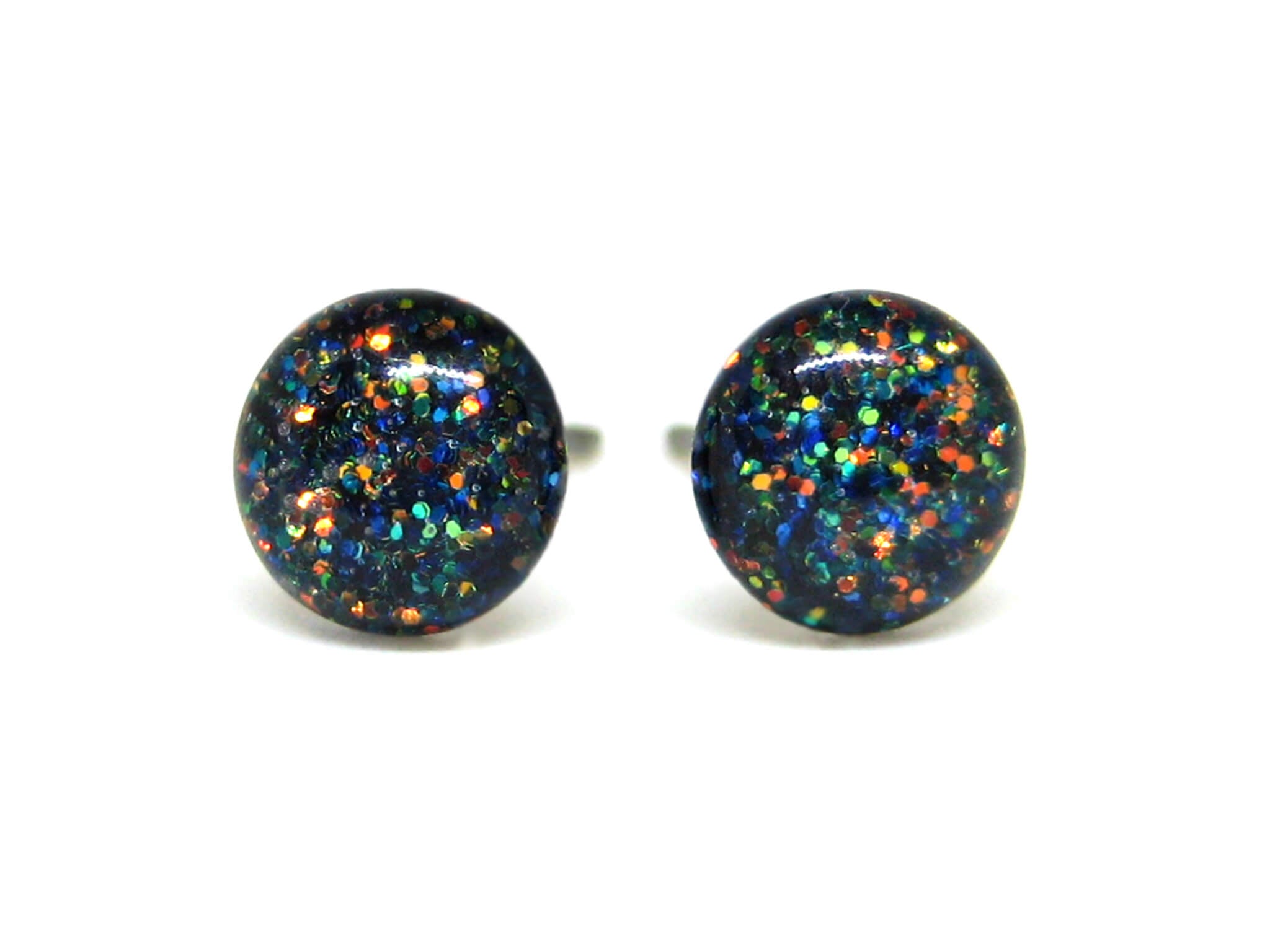 echos of winter dark blue glitter stud earrings