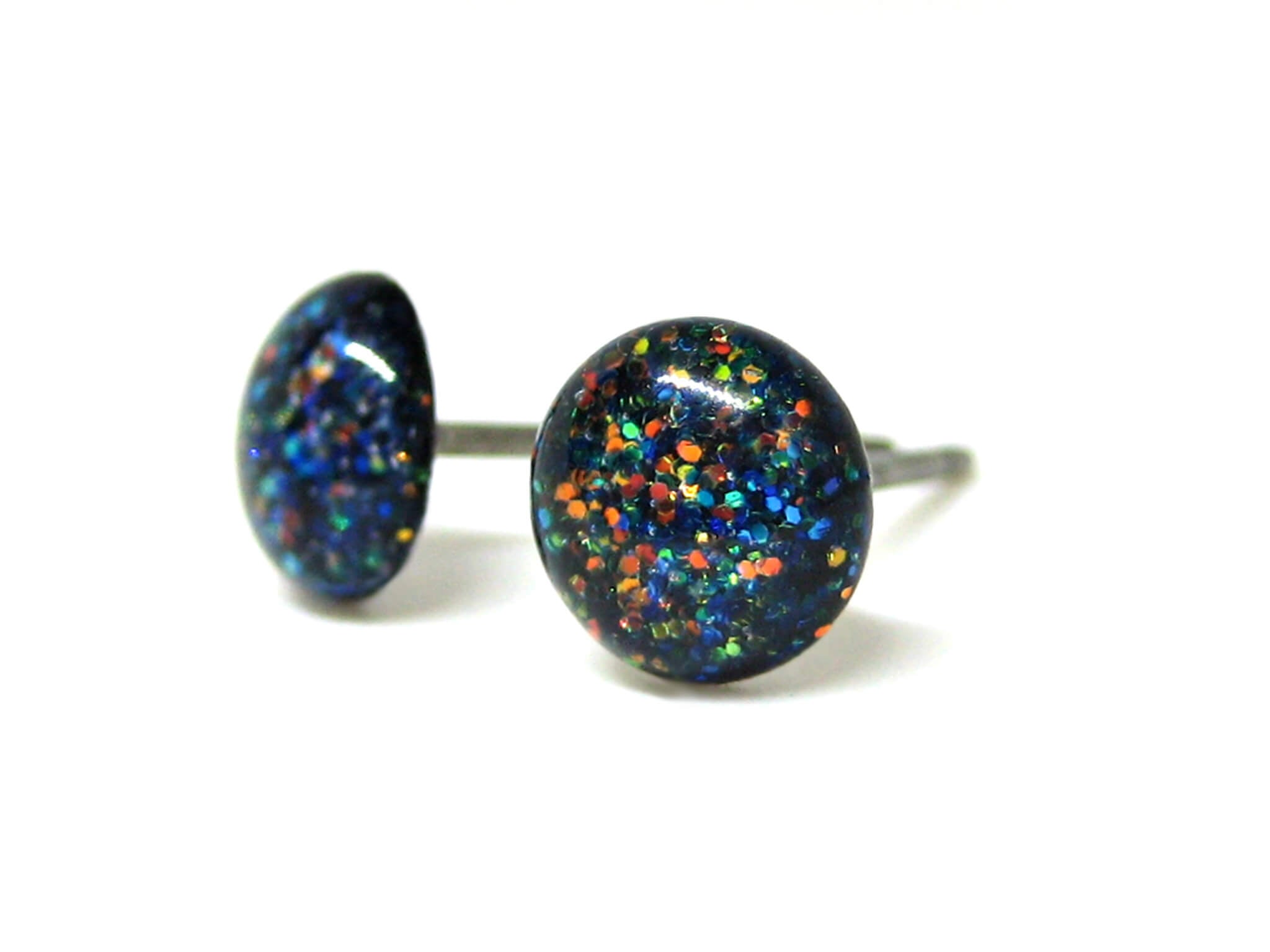 echos of winter dark blue glitter stud earrings