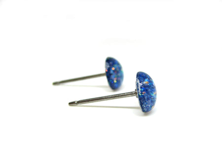 echos of winter light blue glitter stud earrings