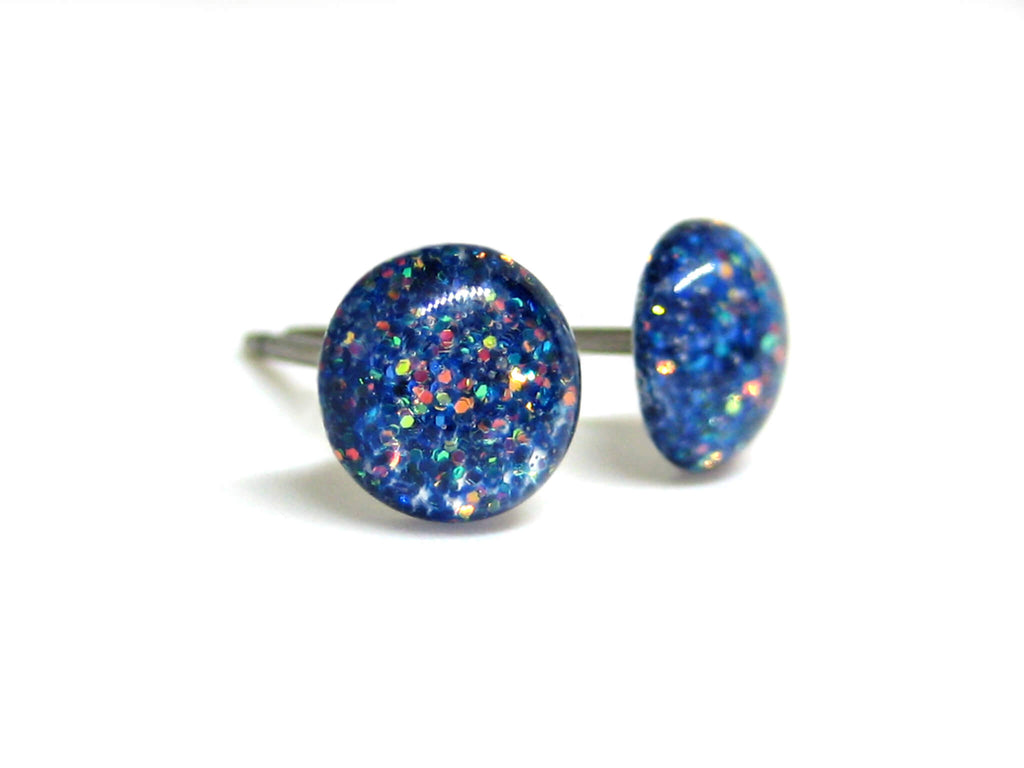 echos of winter light blue glitter stud earrings