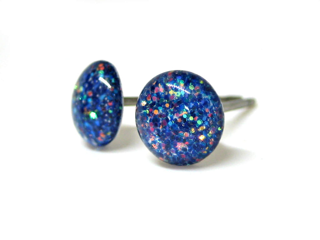 echos of winter light blue glitter stud earrings