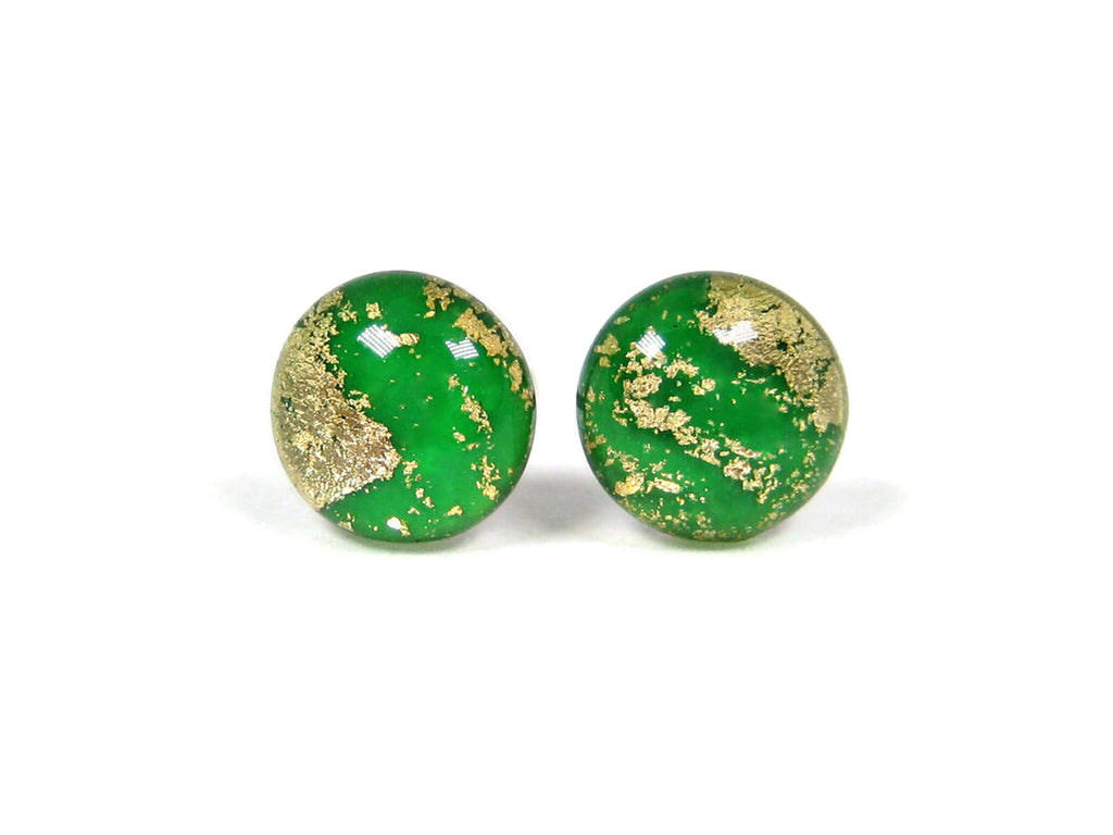 Emerald Green Gold Dust Titanium Stud Earrings