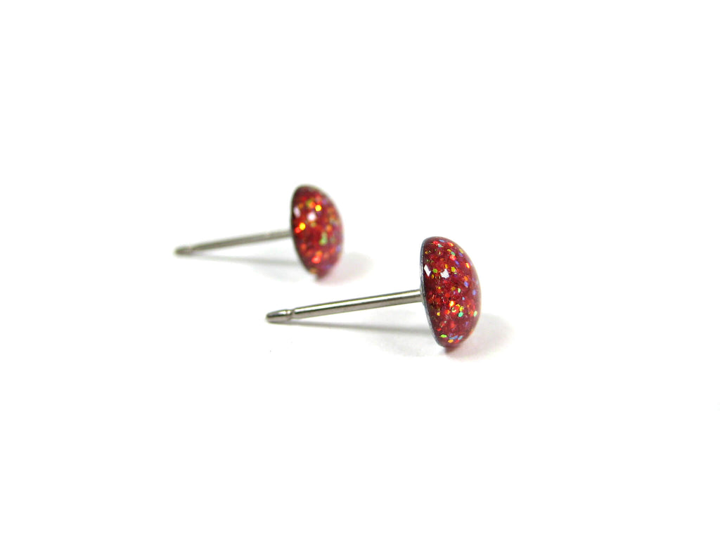 Flame Strike Red Glitter Titanium Stud Earrings