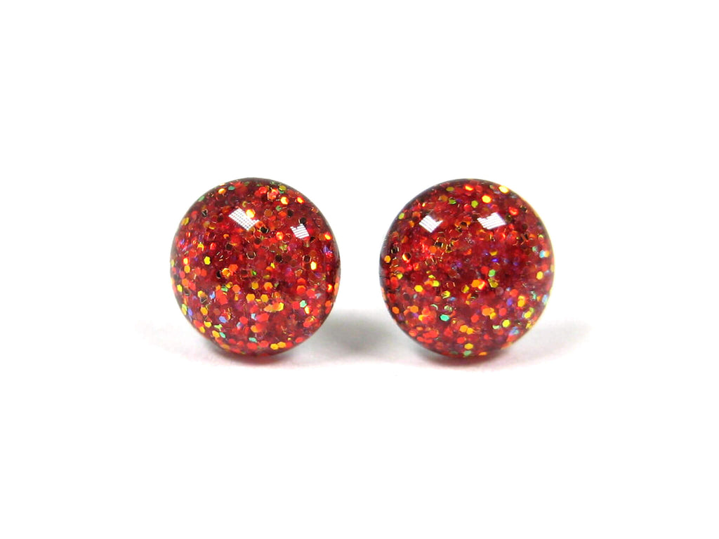 Flame Strike Red Glitter Titanium Stud Earrings