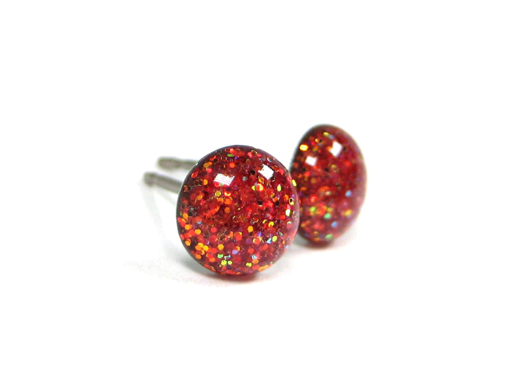 Flame Strike Red Glitter Titanium Stud Earrings