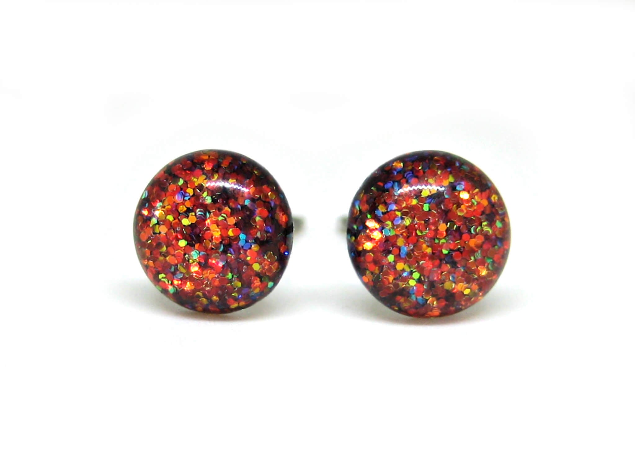 flames strike dark red glitter stud earrings