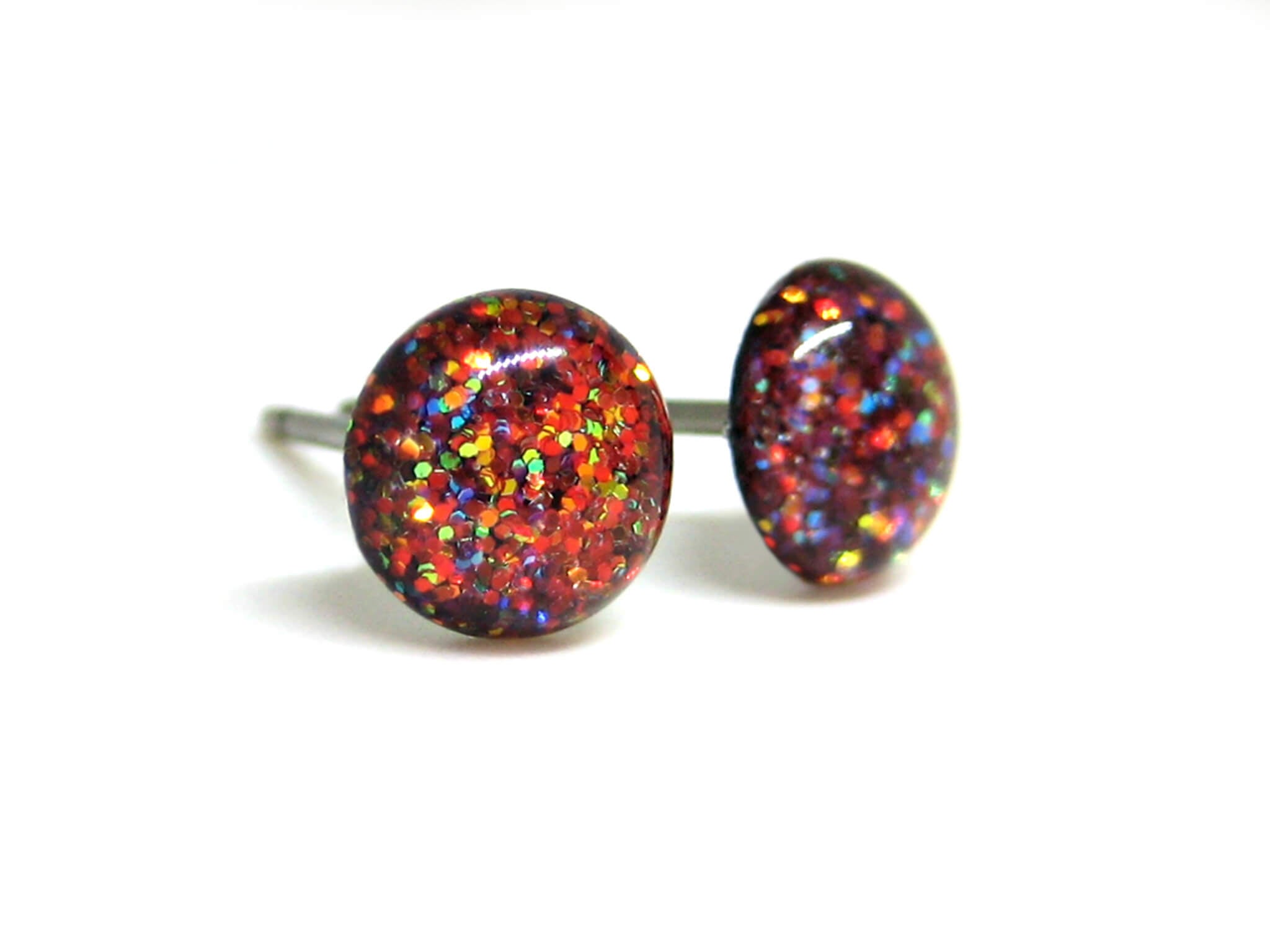 flames strike dark red glitter stud earrings