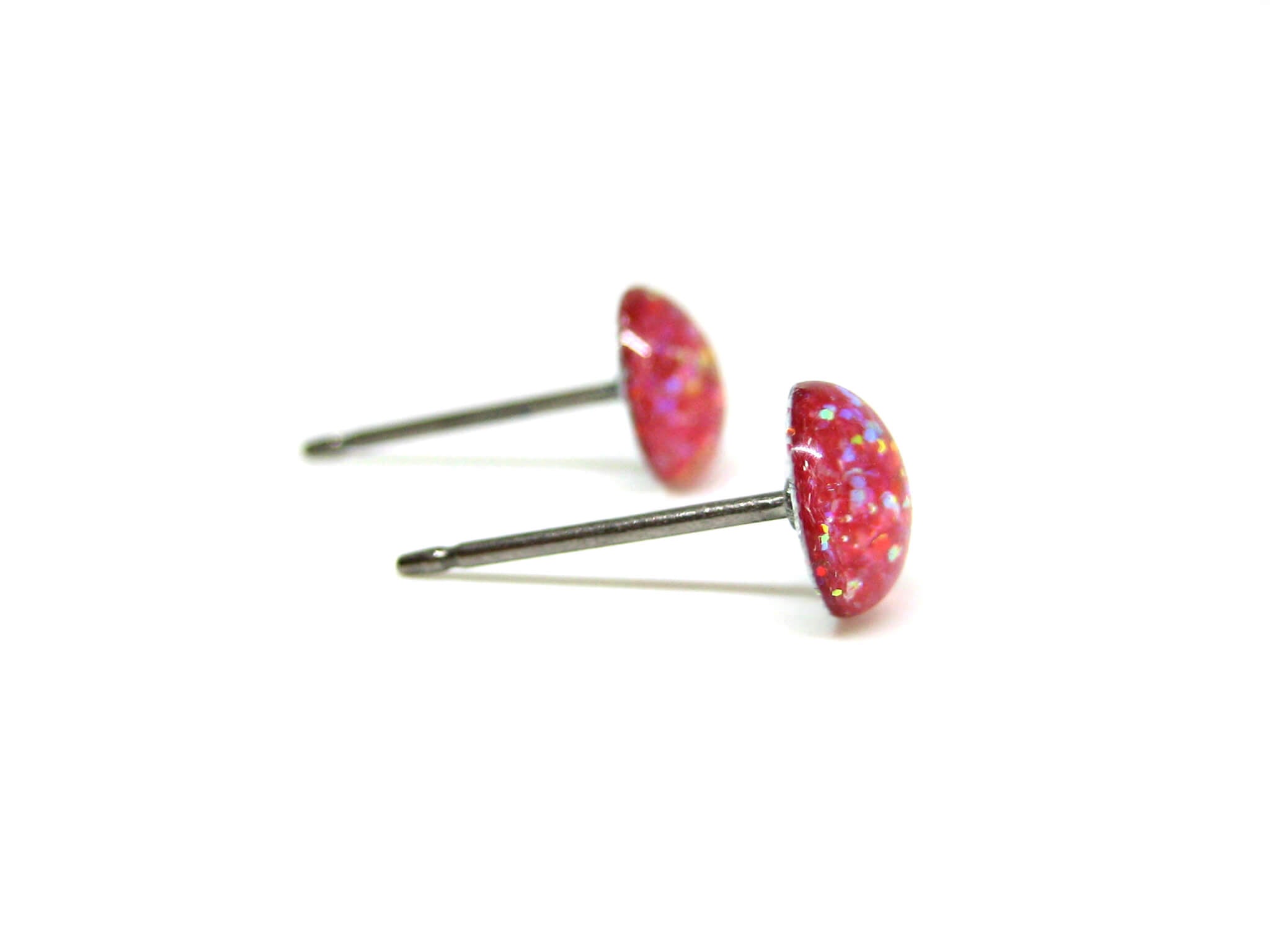 flames strike light red glitter stud earrings