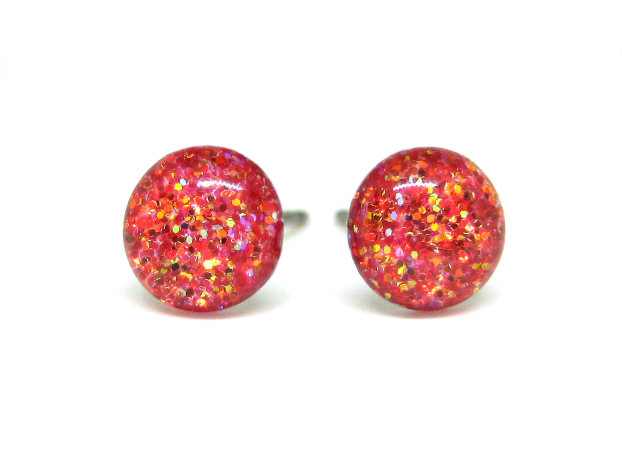 flames strike light red glitter stud earrings