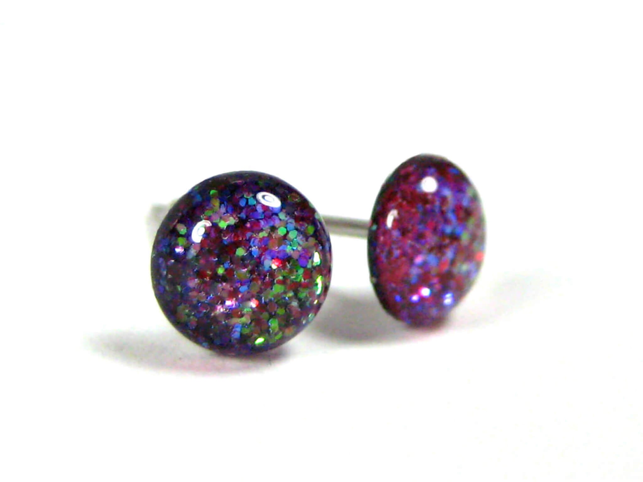 flirtatious rose dark purple glitter stud earrings