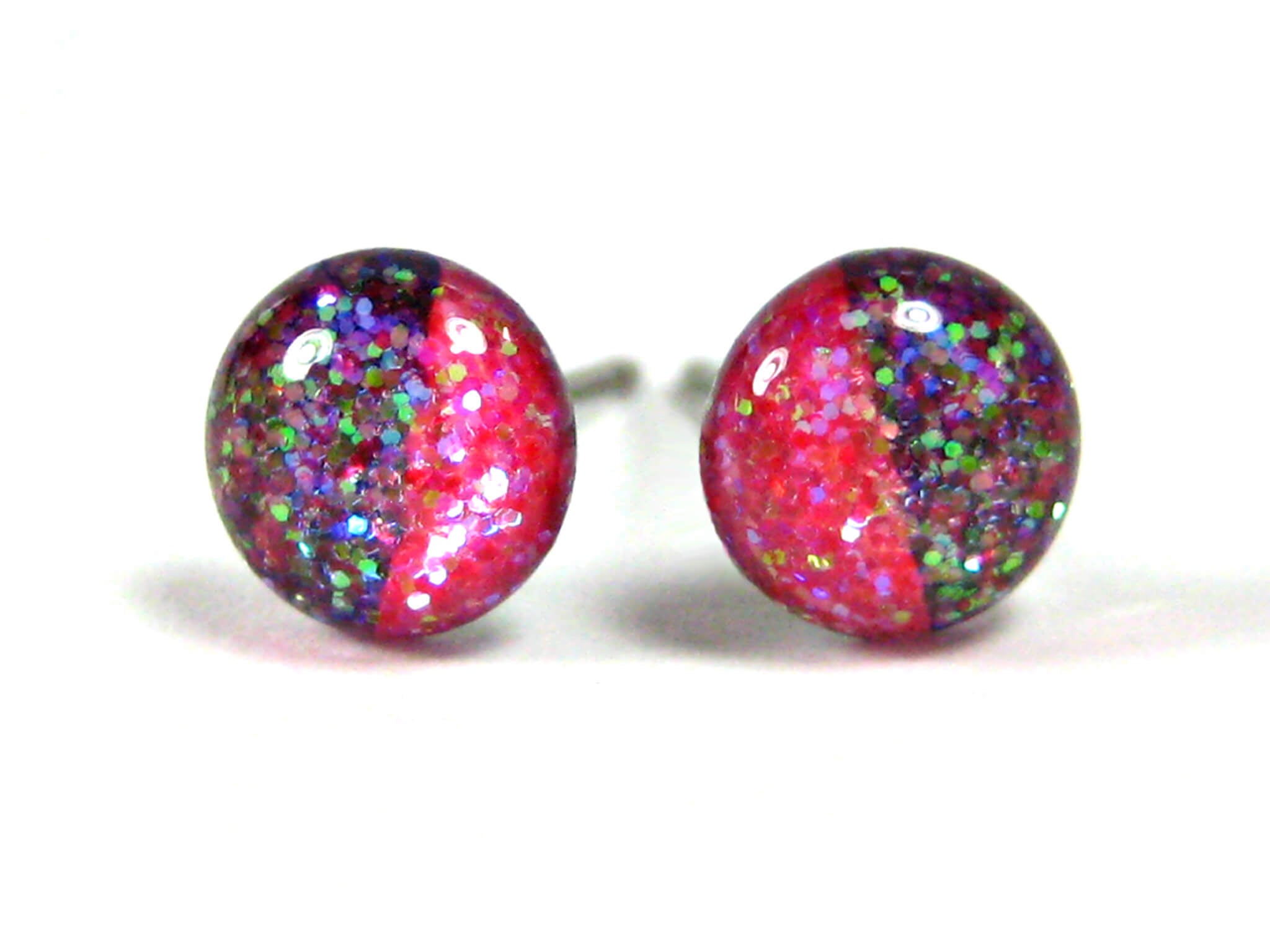 flirtatious rose half dark half light glitter stud earrings