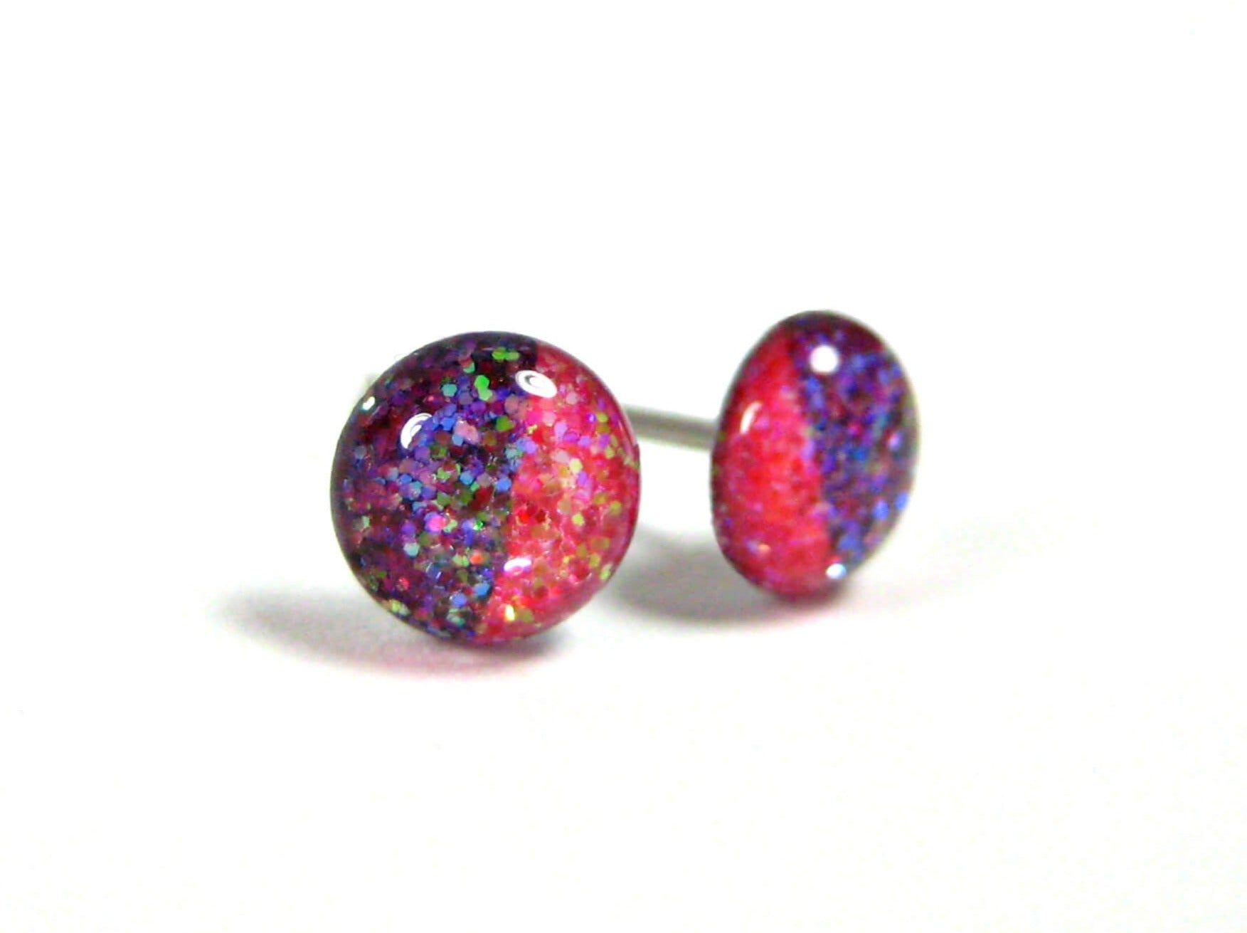 flirtatious rose half dark half light glitter stud earrings