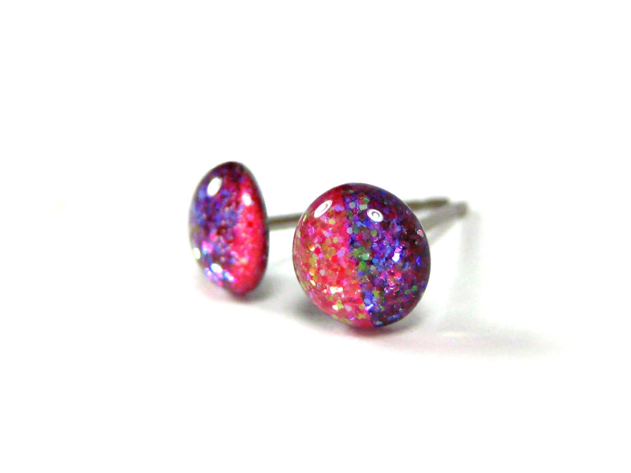 flirtatious rose half dark half light glitter stud earrings