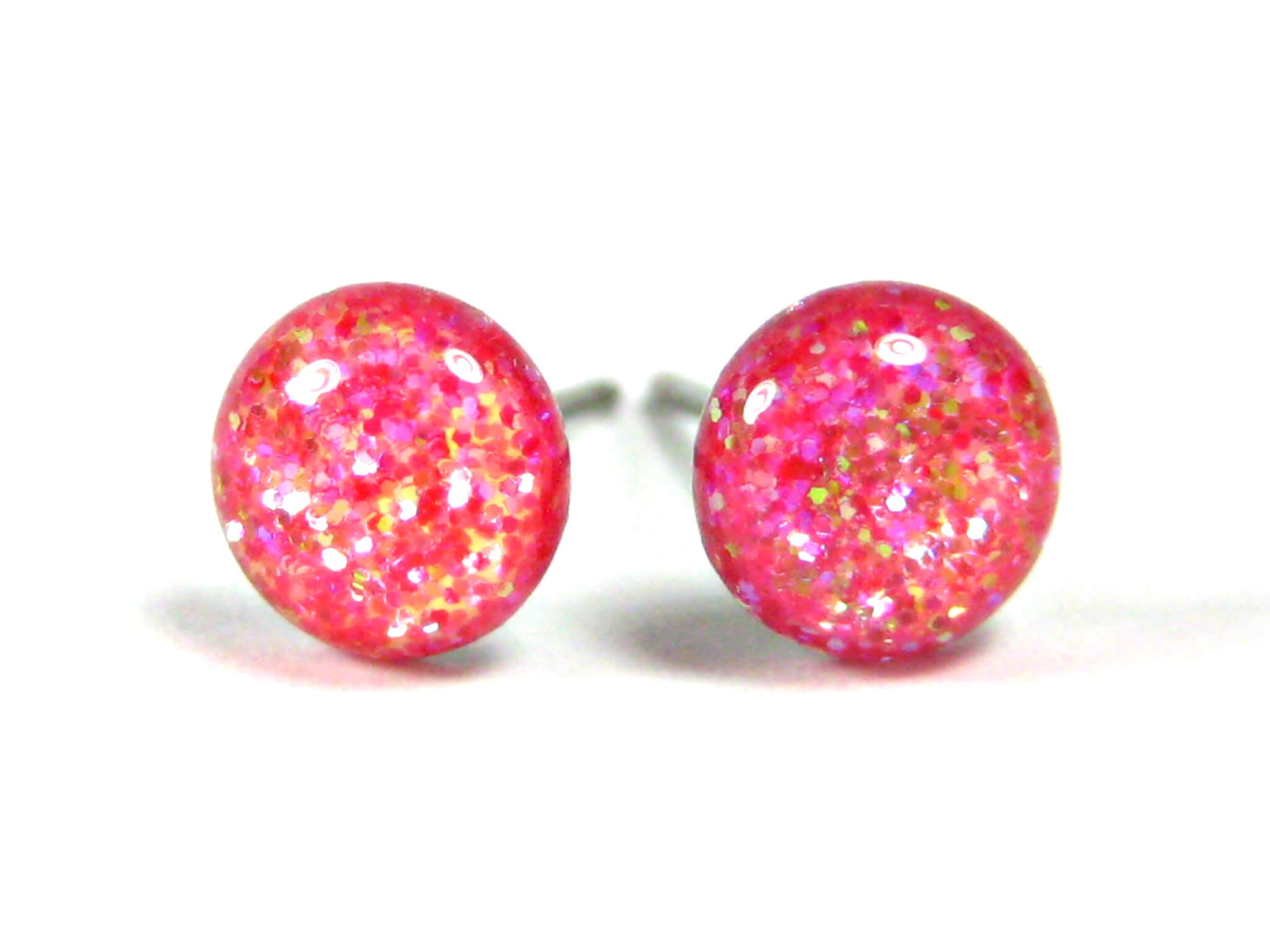 flirtatious rose light pink glitter stud earrings