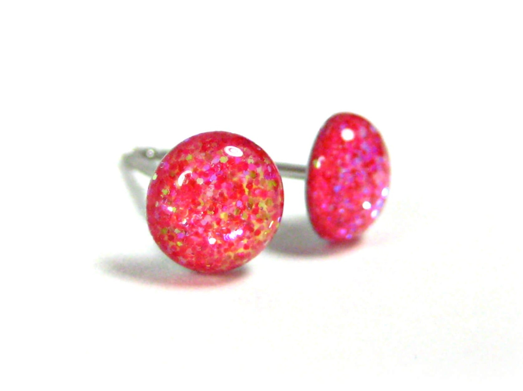 flirtatious rose light pink glitter stud earrings