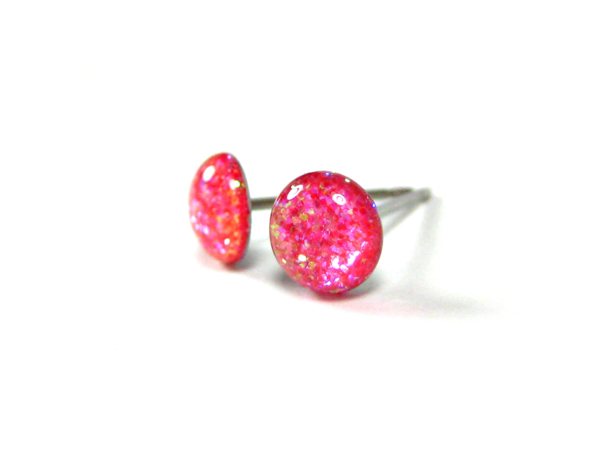 flirtatious rose light pink glitter stud earrings