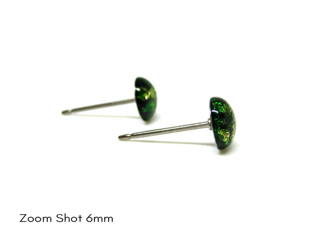 Dark Forest Green Gold Flake Titanium Stud Earrings